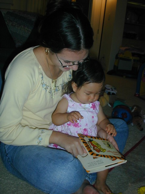 Marci reading "Little Tiger" book