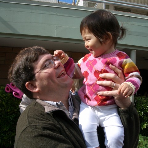 Riding on Daddy's shoulder after church