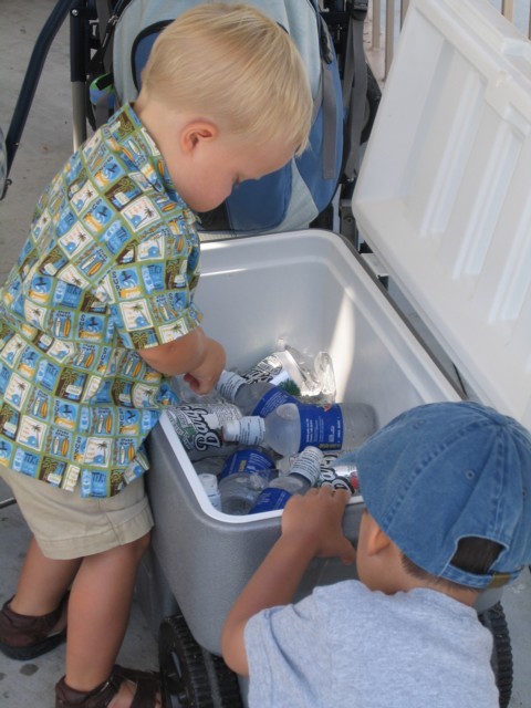 Dylan and David in the soda bin